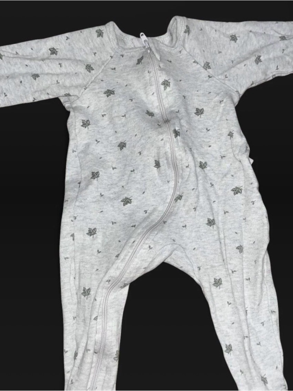 Purebaby Light Gray Leaf Print Zippered Footie